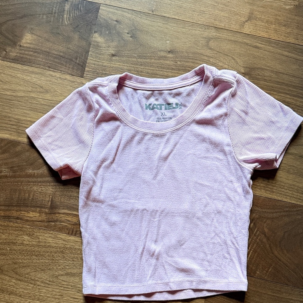 Katie J NYC Light Pink  Cropped Short Sleeve Tee
